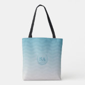 Mit Monogramm Pastel Blue Waves Ombre Tasche (Rückseite)