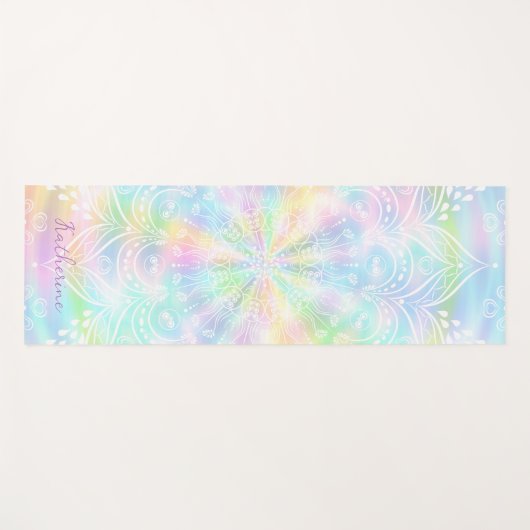 Mit Monogramm Pastel Holographic Mandala Yogamatte (Vorderseite (Horizontal))