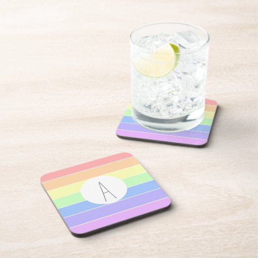 Mit Monogramm Pastell Rainbow Farbige Streifen Getränkeuntersetzer (Rechte Seite)