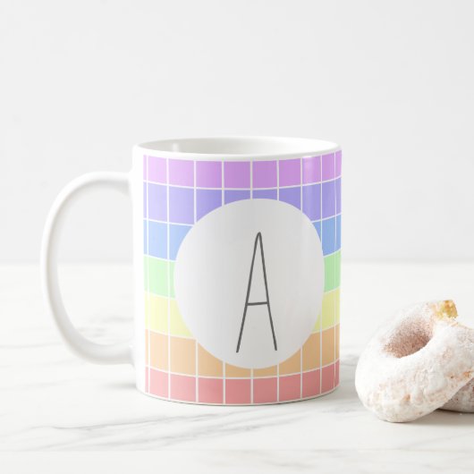 Mit Monogramm Pastell Rainbow Farbige Streifen Kaffeetasse (Mit Donut)