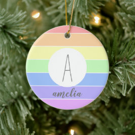 Mit Monogramm Pastell Rainbow Farbige Streifen Keramik Ornament