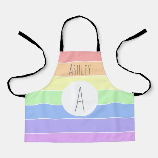 Mit Monogramm Pastell Rainbow Farbige Streifen Schürze (Vorderseite)