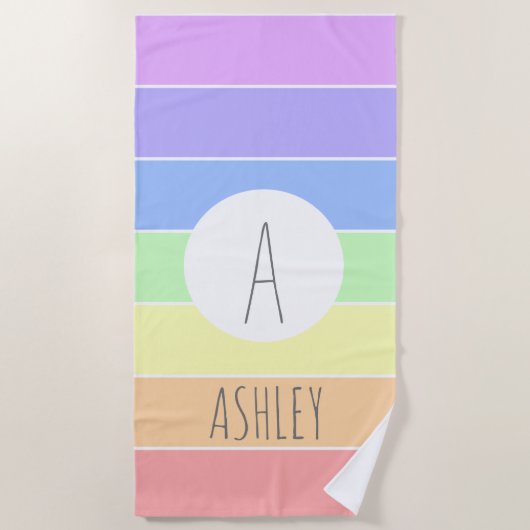 Mit Monogramm Pastell Rainbow Farbige Streifen Strandtuch (Vorderseite)