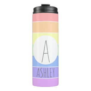 Mit Monogramm Pastell Rainbow Farbige Streifen Thermosbecher