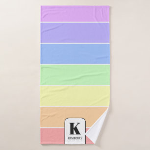 Mit Monogramm Pastell-Regenbogen Farbige Streifen Badhandtuch Set