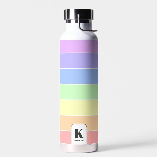 Mit Monogramm Pastell-Regenbogen Farbige Streifen Trinkflasche (Links)