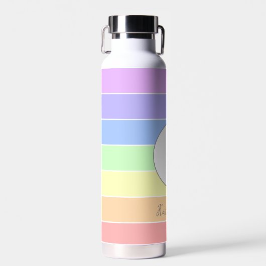 Mit Monogramm Pastell-Regenbogenfarben Streifen Trinkflasche (Vorne)