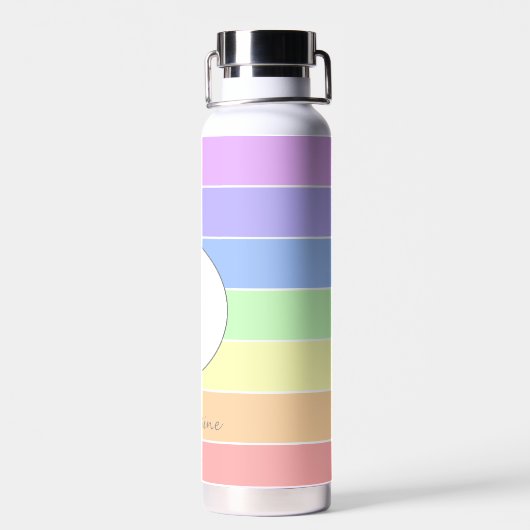 Mit Monogramm Pastell-Regenbogenfarben Streifen Trinkflasche (Rückseite)