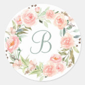 Mit Monogramm Pastell Rosa Blume Kranz Runder Aufkleber (Vorderseite)