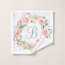 Mit Monogramm Pastell Rosa Blume Kranz Waschlappen