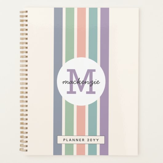Mit Monogramm Pastell Streifen Personalisiert Planer (Vorderseite)