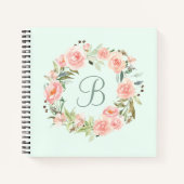 Mit Monogramm Pastellrosa Blume Kreidediar Notizblock (Vorderseite)