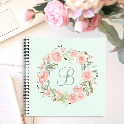 Mit Monogramm Pastellrosa Blume Kreidediar Notizblock
