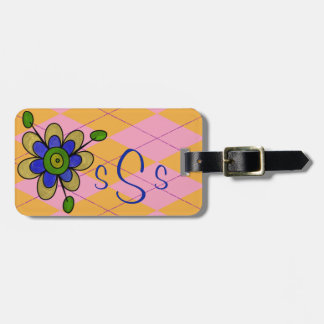 Mit Monogramm Pastete Rosa & Orange Raute & Blume Gepäckanhänger