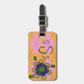 Mit Monogramm Pastete Rosa & Orange Raute & Blume Gepäckanhänger (Vorderseite vertikal)