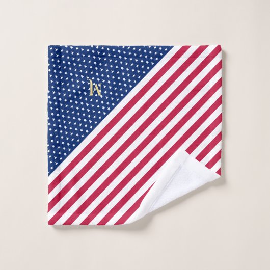 Mit Monogramm, patriotische Rote Blaue Stangen Str Badhandtuch Set (Waschlappen)
