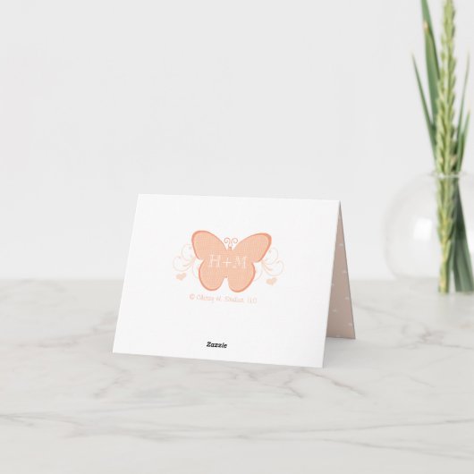 MIT MONOGRAMM PEACH BUTTERFLY WEDD DANK KARTE (Rückseite)