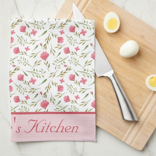 Mit Monogramm Personalisiert rosa grüne Blume Geschirrtuch (Viertel Falte)