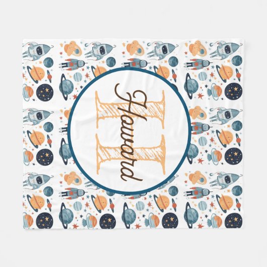 Mit Monogramm personalisierte Astronautendecke Fleecedecke (Vorderseite (Horizontal))