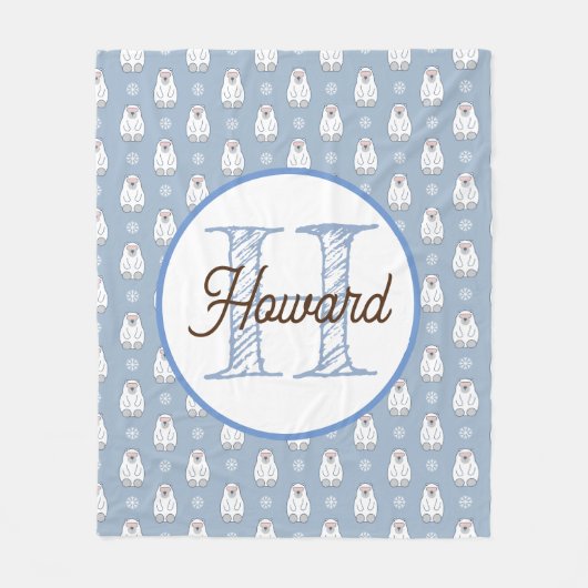 Mit Monogramm personalisierte Eisbärendecke Fleecedecke (Vorderseite)