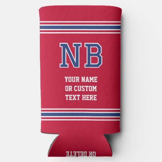 Mit Monogramm Personalisierter Text Crimson Navy W Selters Dosenkühler (Rückseite)