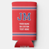 Mit Monogramm Personalisierter Text Red Navy White Selters Dosenkühler (Rückseite)