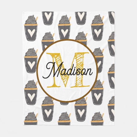 Mit Monogramm personalisierter Vlieskaffee Fleecedecke (Vorderseite)
