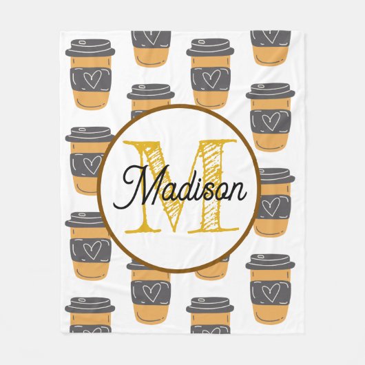Mit Monogramm personalisierter Vlieskaffee Fleecedecke (Vorderseite)