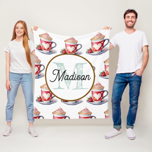 Mit Monogramm personalisierter Vlieskaffee Fleecedecke (Beispiel)