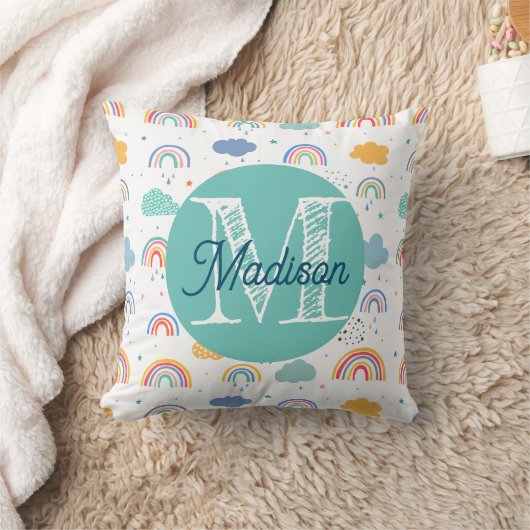 Mit Monogramm personalisiertes Regenbogenkissen Kissen (Decke)