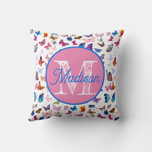Mit Monogramm personalisiertes Schmetterlingskisse Kissen (Rückseite)