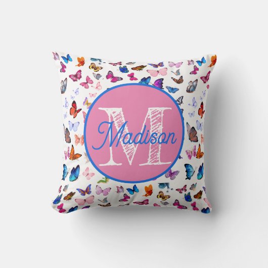 Mit Monogramm personalisiertes Schmetterlingskisse Kissen (Vorderseite)