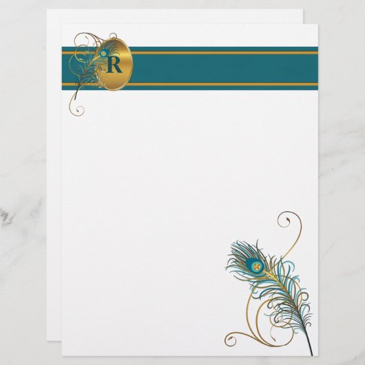Mit Monogramm Pfau in Aquamarin und Gold (Vorne/Hinten)