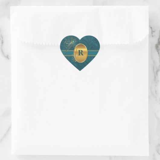 Mit Monogramm Pfauenhochzeit Aquamarin Herz-Aufkleber (Tasche)