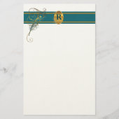 Mit Monogramm Pfauenhochzeit in Aquamarin und Gold Briefpapier (Vorderseite)
