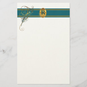 Mit Monogramm Pfauenhochzeit in Aquamarin und Gold Briefpapier