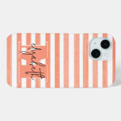Mit Monogramm Pfirsich und Weißstreifen Case-Mate iPhone Hülle (Rückseite (Horizontal))