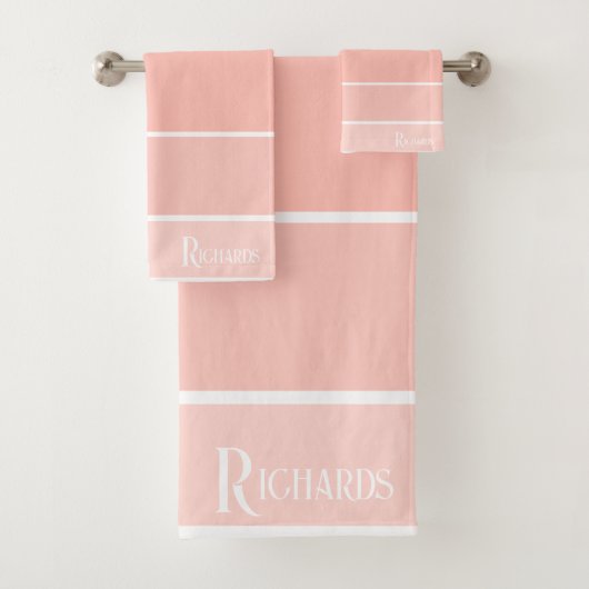 Mit Monogramm Pfirsichfarben mit Weiß Badhandtuch Set (Insitu)