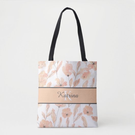 Mit Monogramm Pfirsichfarbenes Blumenkäppchen Tasche (Vorderseite)