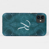 Mit Monogramm Pine Green Look des Stoffes Case-Mate iPhone Hülle (Rückseite (Horizontal))