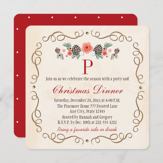 MIT MONOGRAMM PINECONE EINLADUNG (Vorne/Hinten)