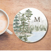 Mit Monogramm Pinienwald und See Getränkeuntersetzer