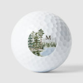 Mit Monogramm Pinienwald und See Golfball (Vorderseite)