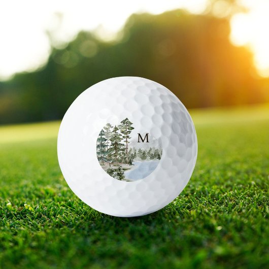 Mit Monogramm Pinienwald und See Golfball
