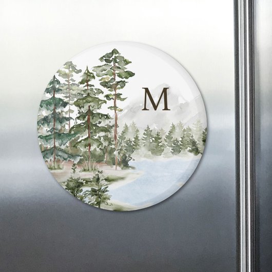Mit Monogramm Pinienwald und See Magnet