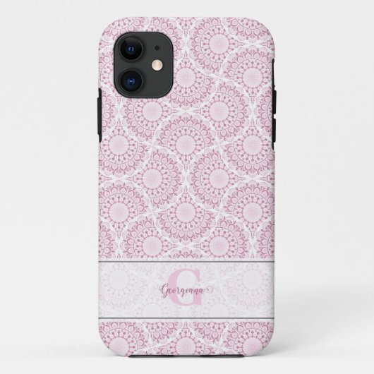 Mit Monogramm Pink Art Deco Confetti Lace Mandala Case-Mate iPhone Hülle (Rückseite)