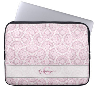 Mit Monogramm Pink Art Deco Confetti Lace Mandala Laptopschutzhülle