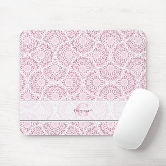 Mit Monogramm Pink Art Deco Confetti Lace Mandala Mousepad (Mit Mouse)