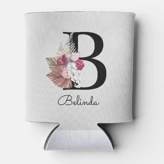 Mit Monogramm Pink Boho Floral Initial B Dosenkühler (Vorderseite)