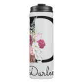 Mit Monogramm Pink Boho Floral Initial D Thermosbecher (Vorderseite)